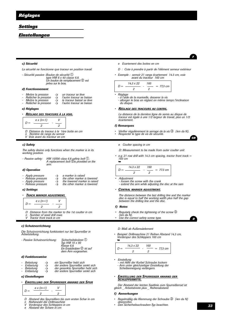 Réglages settings einstellungen | Sulky Master 3 User Manual | Page 34 / 96