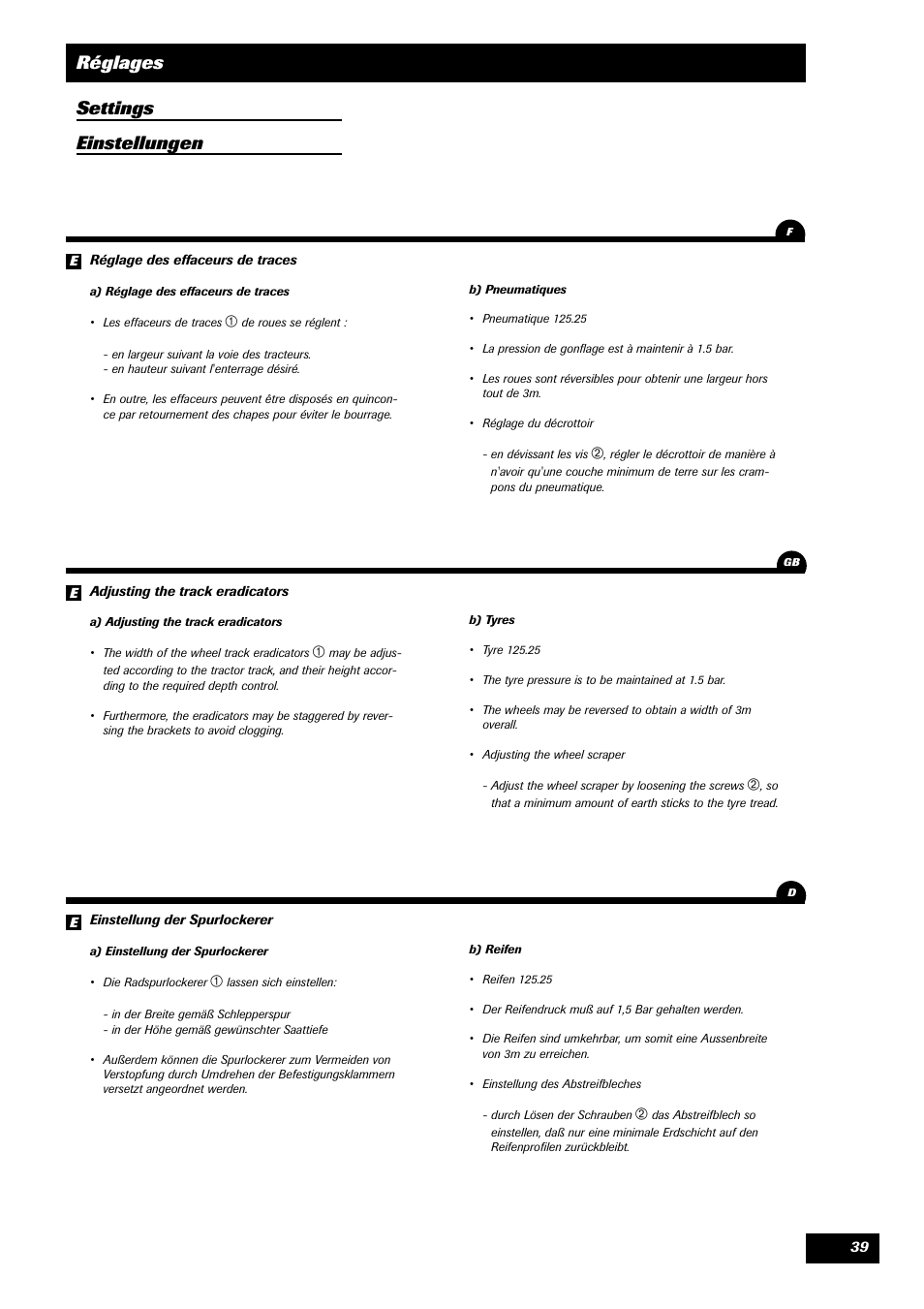 Réglages settings einstellungen | Sulky Master 3 User Manual | Page 40 / 96