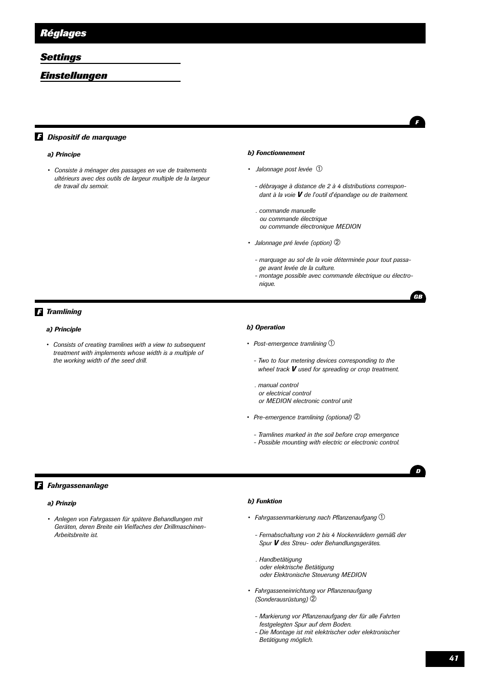 Réglages settings einstellungen | Sulky Master 3 User Manual | Page 42 / 96