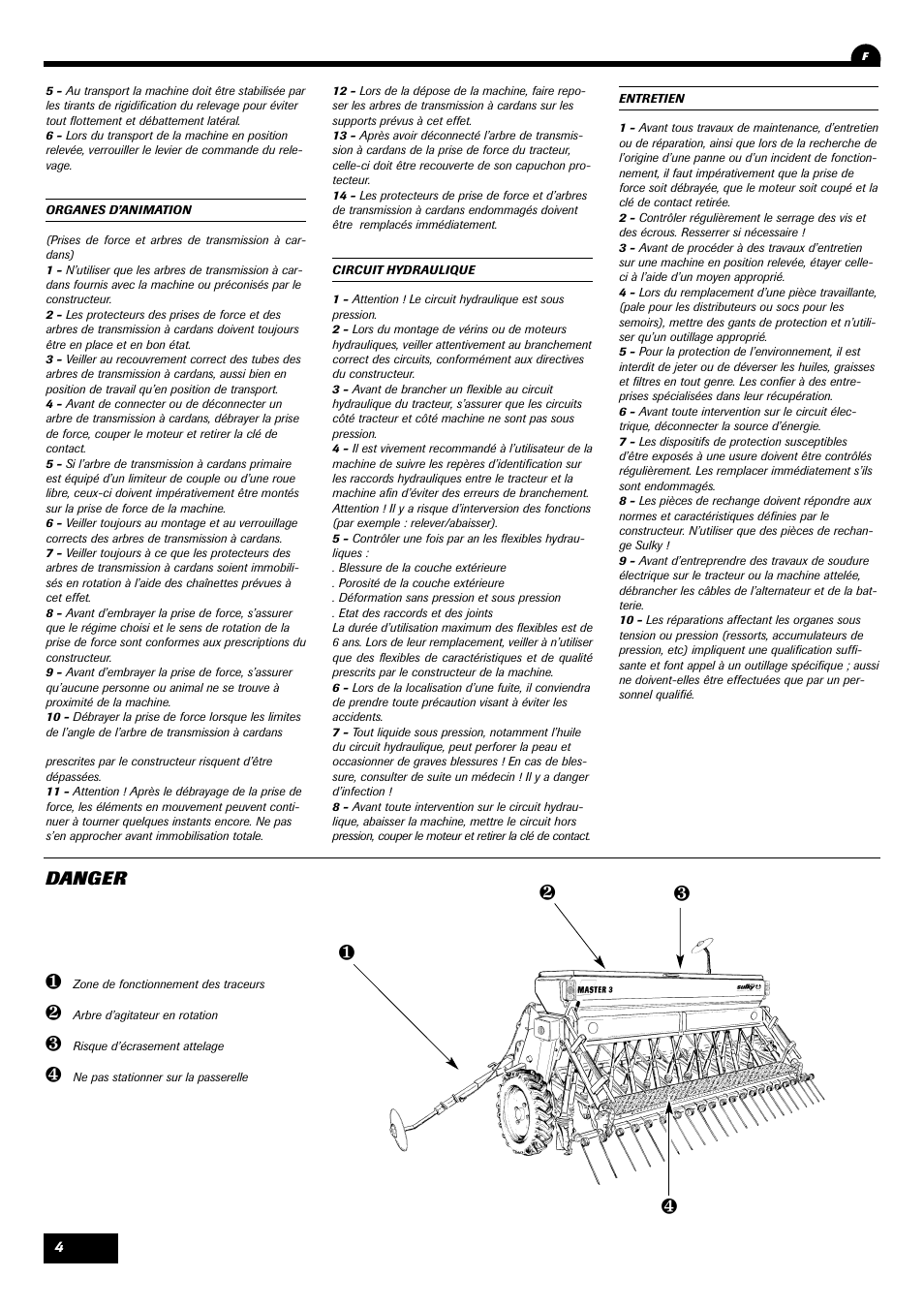 Lm n o, Danger | Sulky Master 3 User Manual | Page 5 / 96