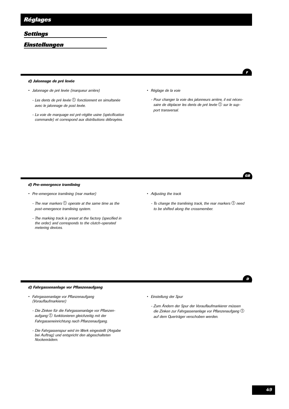 Réglages settings einstellungen | Sulky Master 3 User Manual | Page 50 / 96