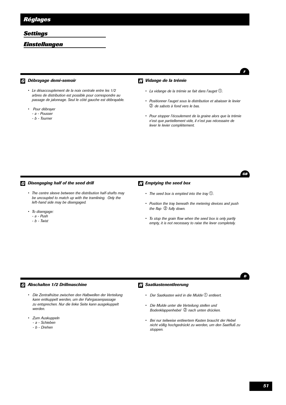 Réglages settings einstellungen | Sulky Master 3 User Manual | Page 52 / 96