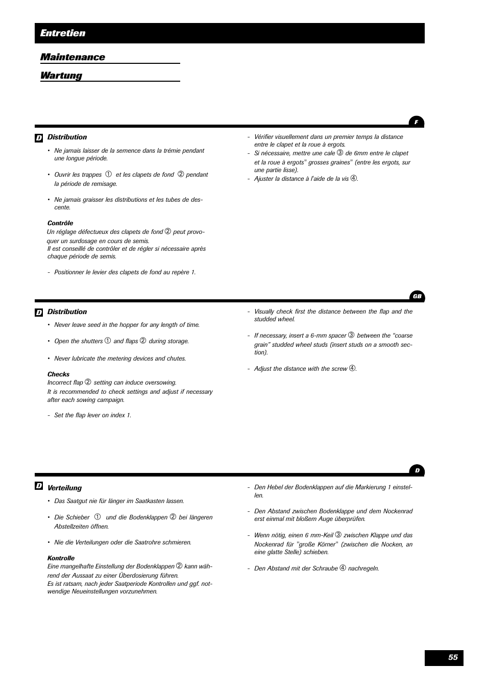 Entretien maintenance wartung | Sulky Master 3 User Manual | Page 56 / 96