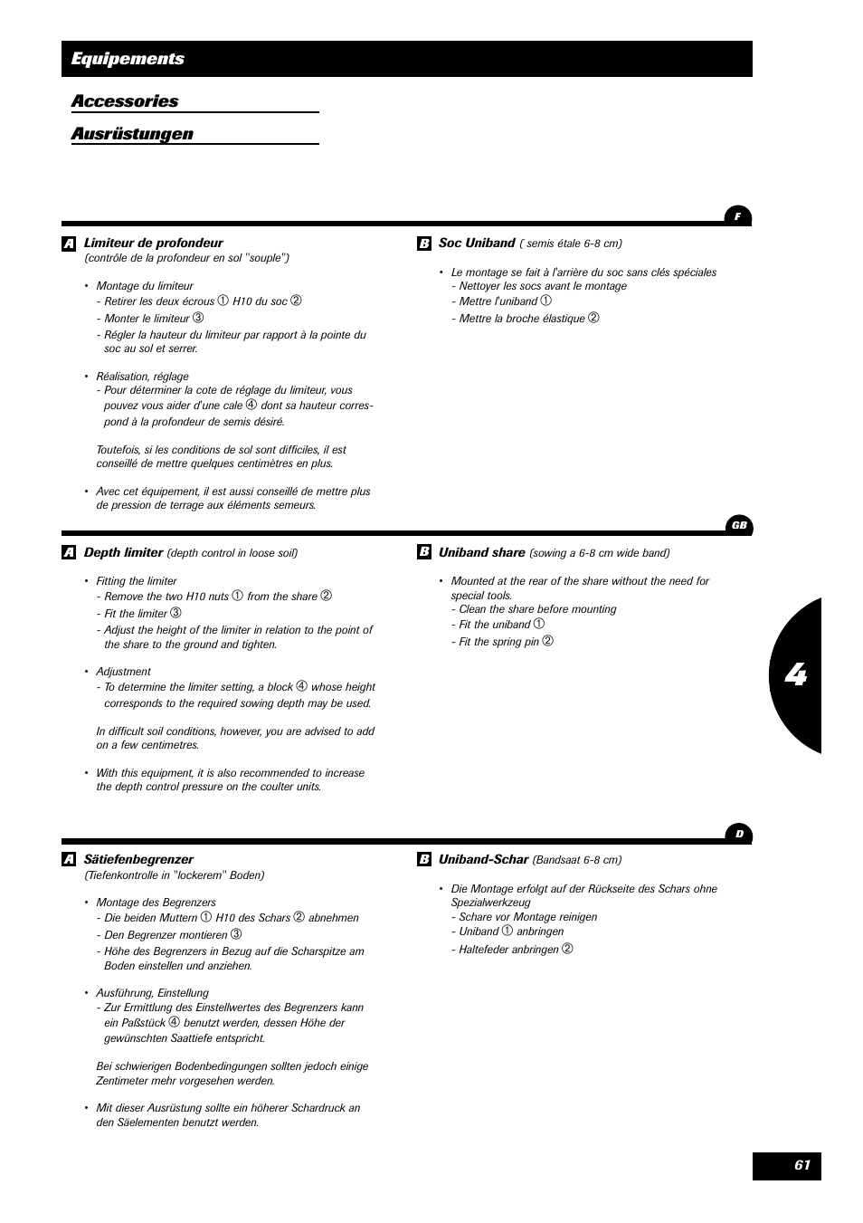 Equipements accessories ausrüstungen | Sulky Master 3 User Manual | Page 62 / 96