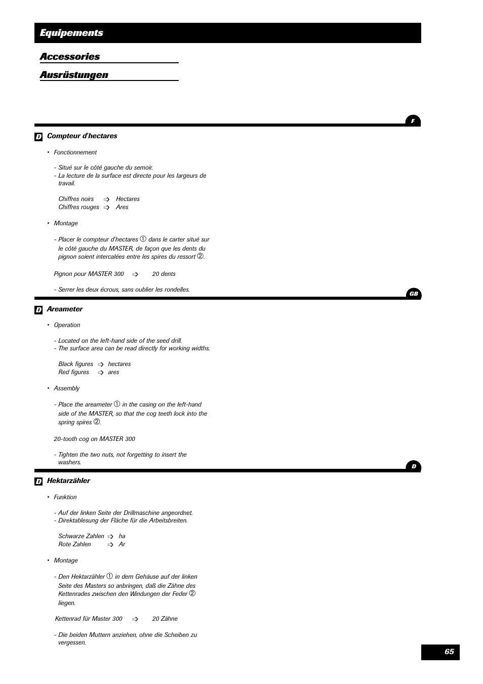 Equipements accessories ausrüstungen | Sulky Master 3 User Manual | Page 66 / 96