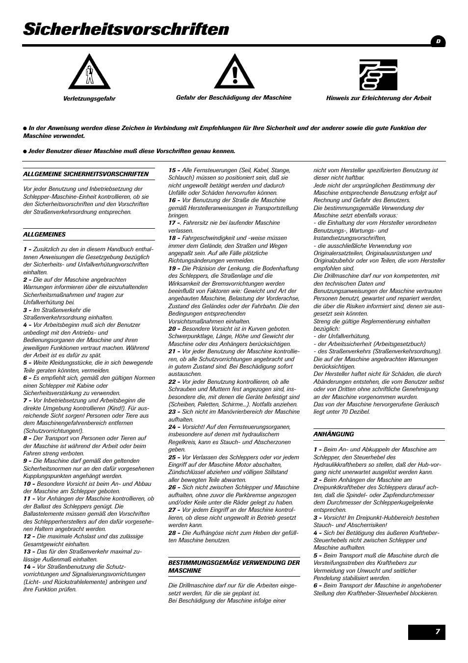 Sicherheitsvorschriften | Sulky Master 3 User Manual | Page 8 / 96