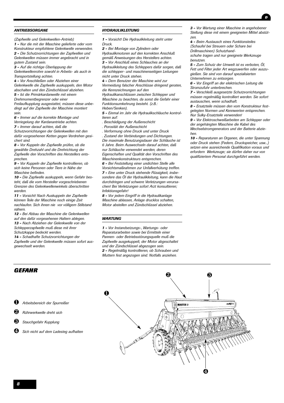 Lm n o, Gefahr | Sulky Master 3 User Manual | Page 9 / 96