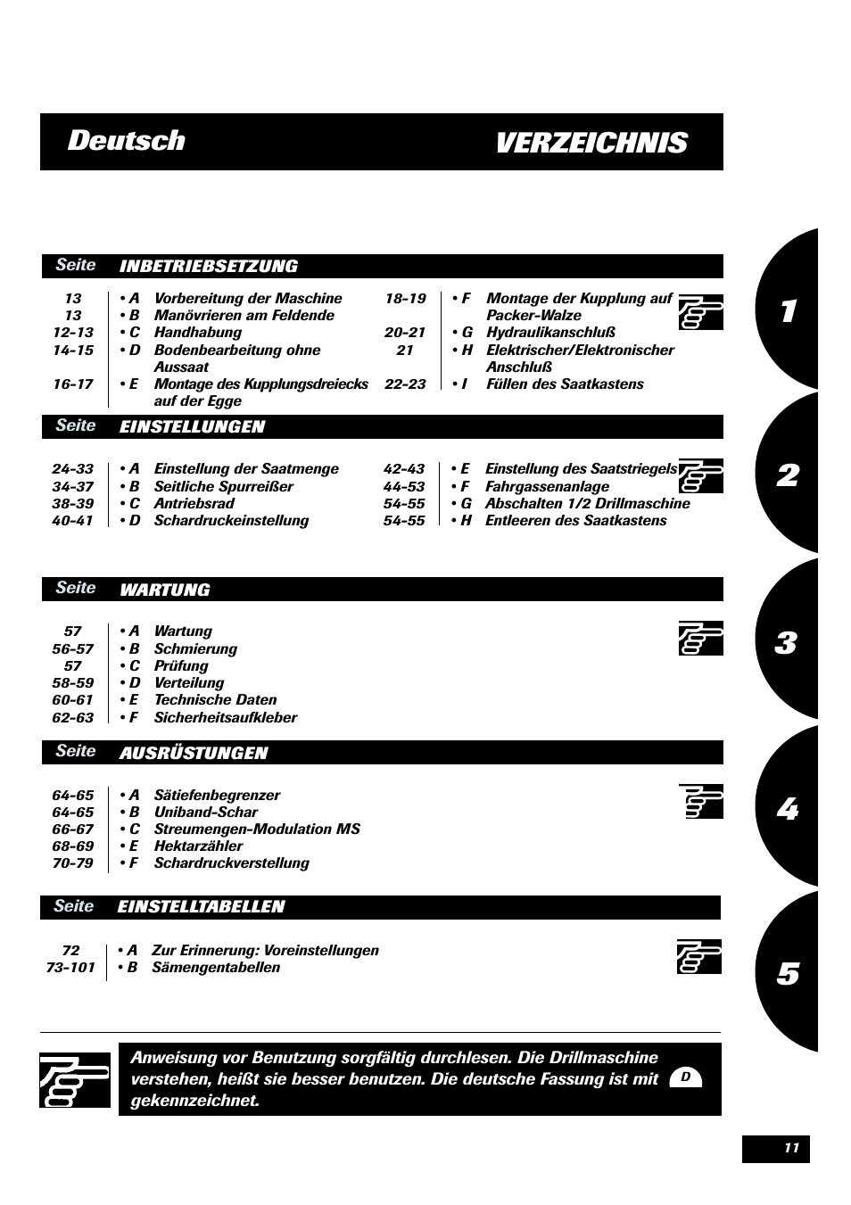 Verzeichnis deutsch | Sulky Master 3 Compact User Manual | Page 12 / 102