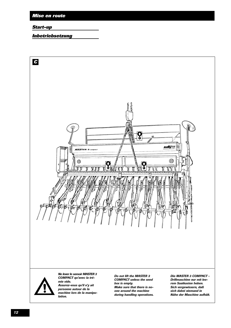 Mise en route start-up inbetriebsetzung | Sulky Master 3 Compact User Manual | Page 13 / 102