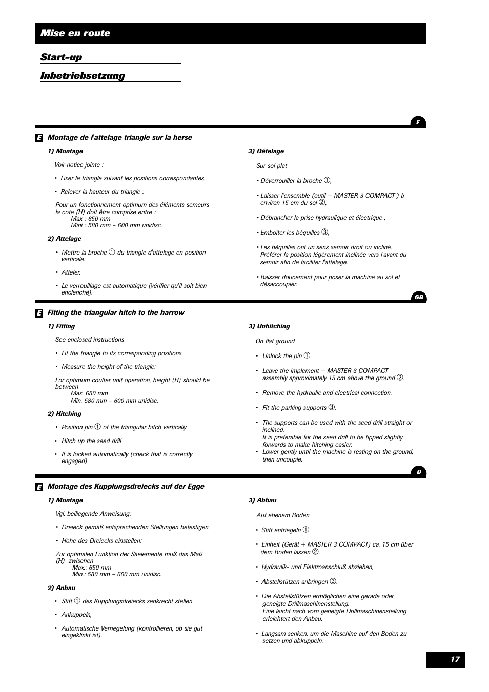 Mise en route start-up inbetriebsetzung | Sulky Master 3 Compact User Manual | Page 18 / 102