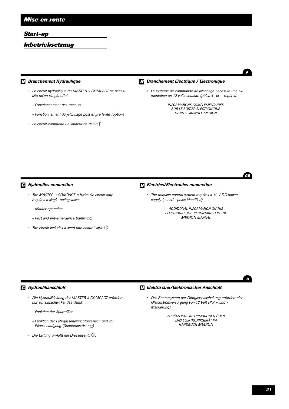 Mise en route start-up inbetriebsetzung | Sulky Master 3 Compact User Manual | Page 22 / 102