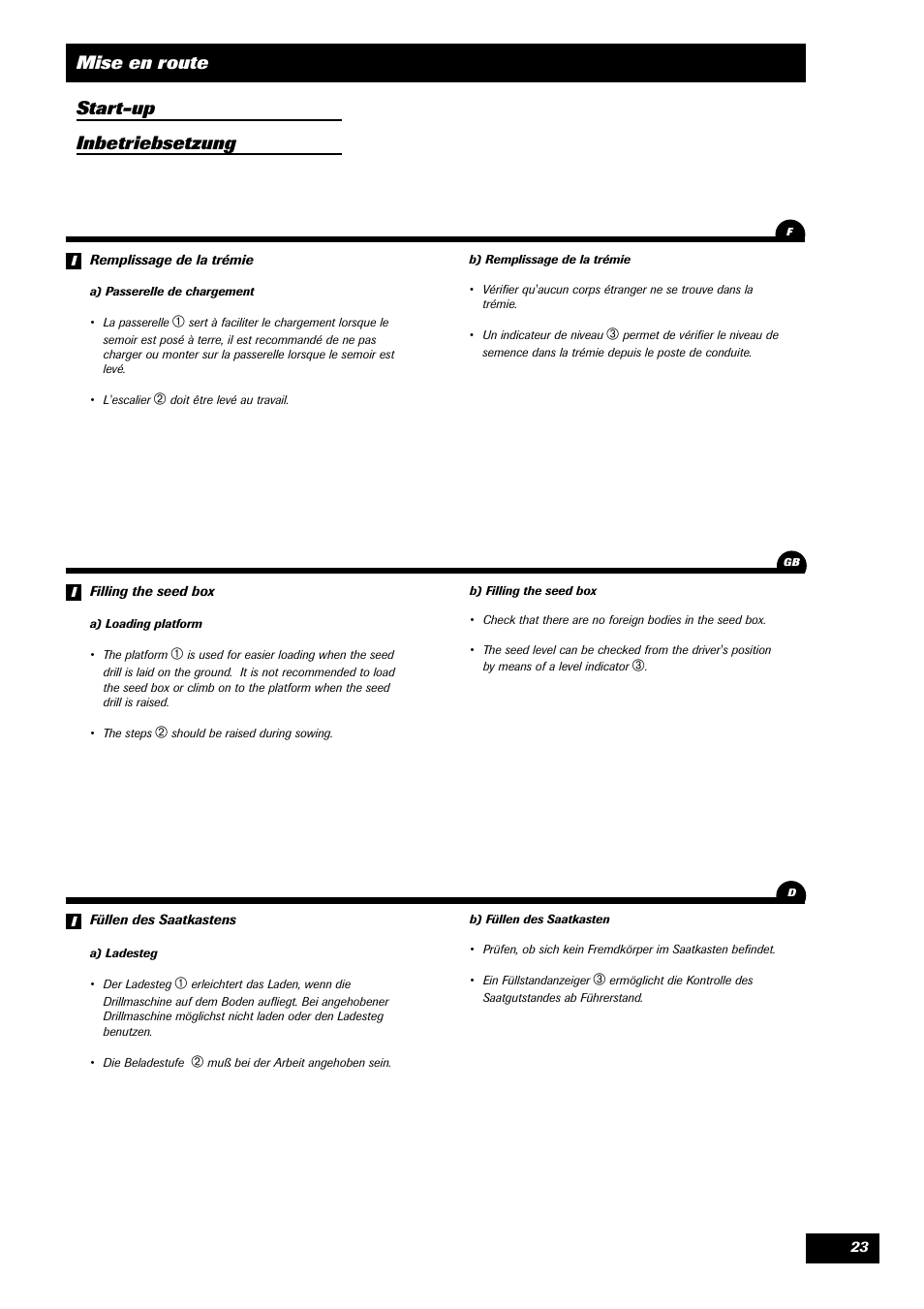 Mise en route start-up inbetriebsetzung | Sulky Master 3 Compact User Manual | Page 24 / 102