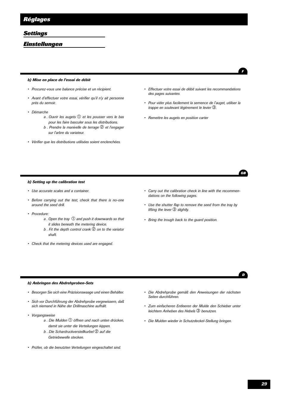 Réglages settings einstellungen | Sulky Master 3 Compact User Manual | Page 30 / 102