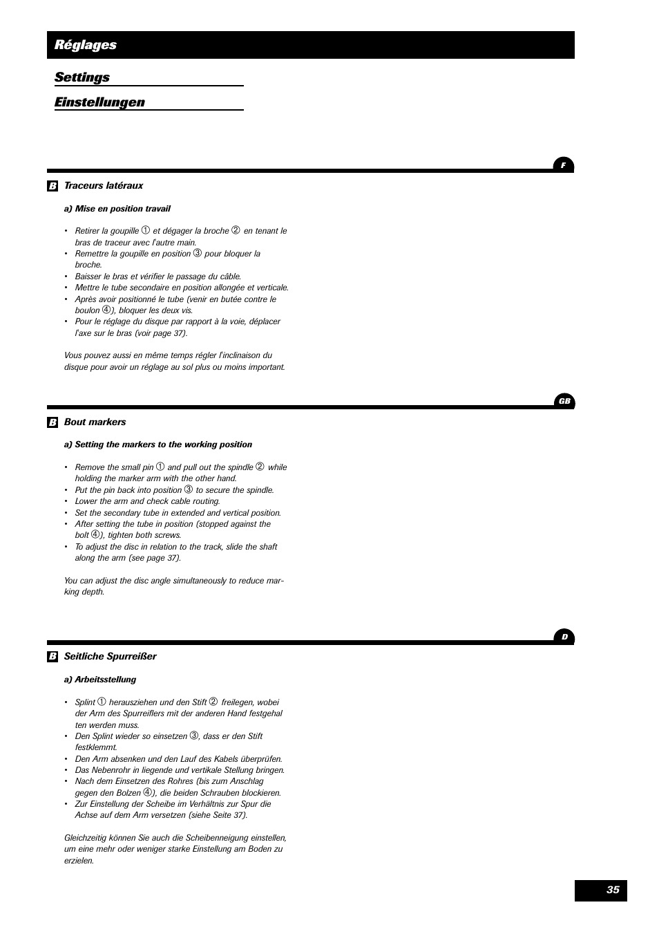 Réglages settings einstellungen | Sulky Master 3 Compact User Manual | Page 36 / 102