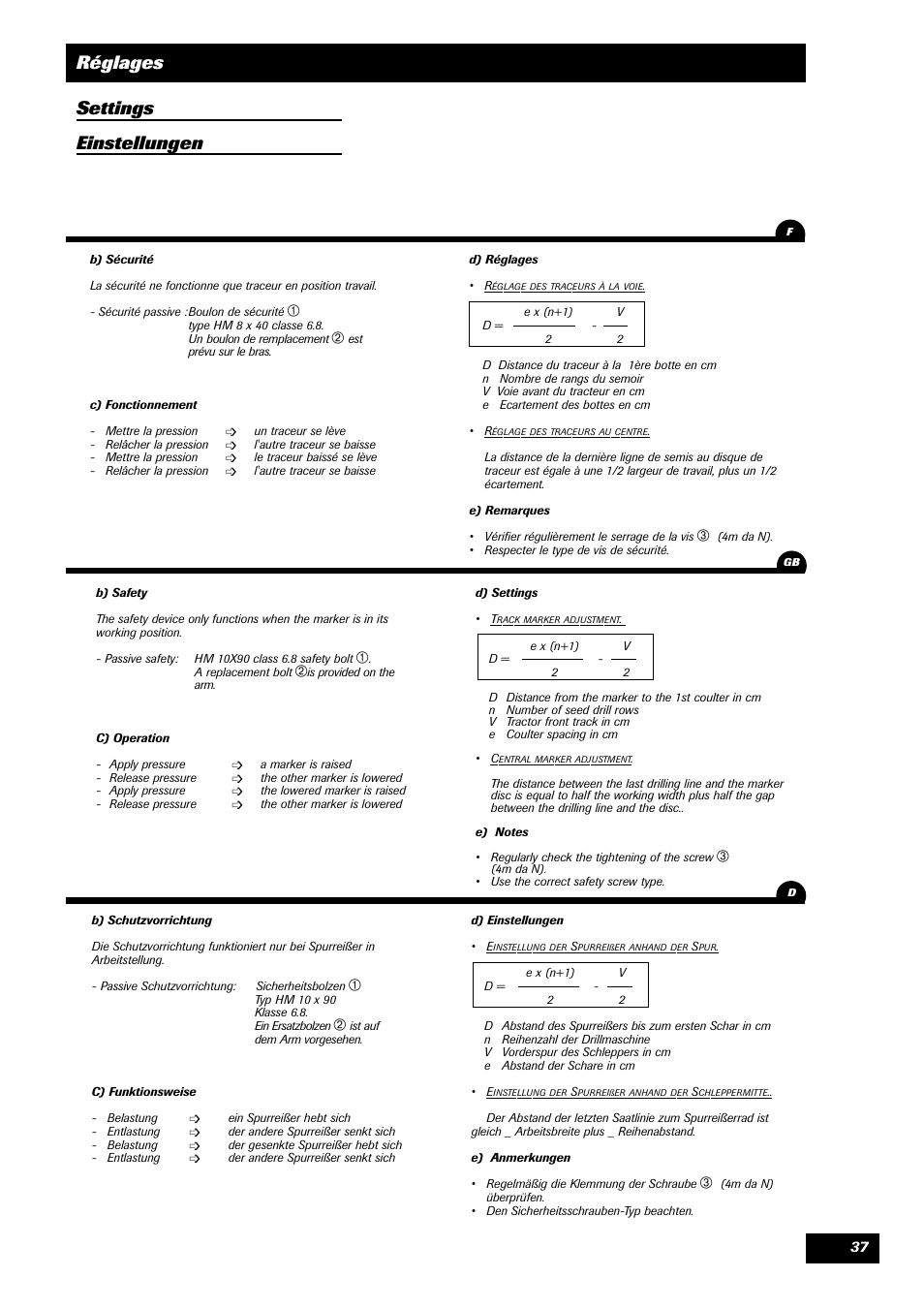 Réglages settings einstellungen | Sulky Master 3 Compact User Manual | Page 38 / 102