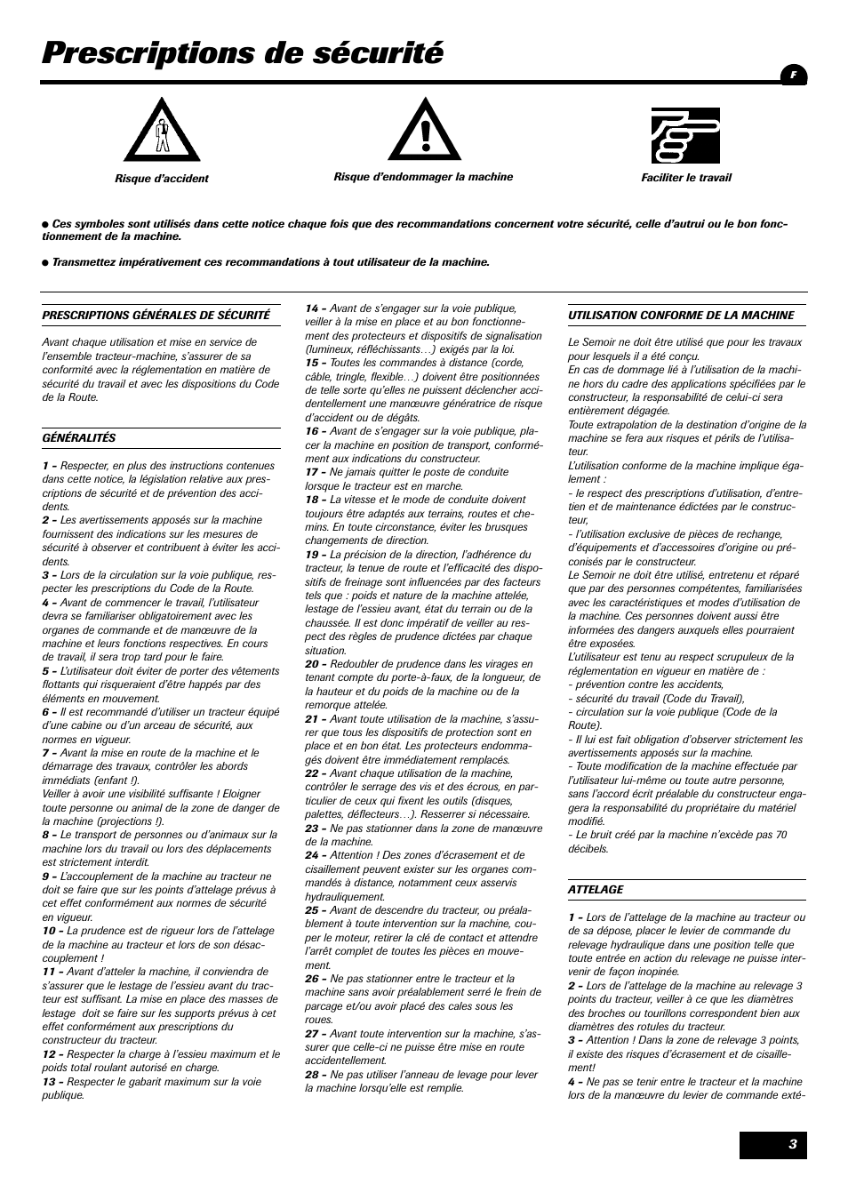 Prescriptions de sécurité | Sulky Master 3 Compact User Manual | Page 4 / 102