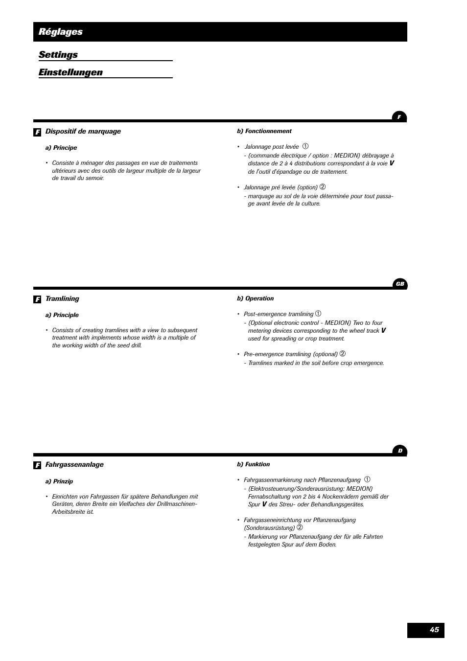 Réglages settings einstellungen | Sulky Master 3 Compact User Manual | Page 46 / 102