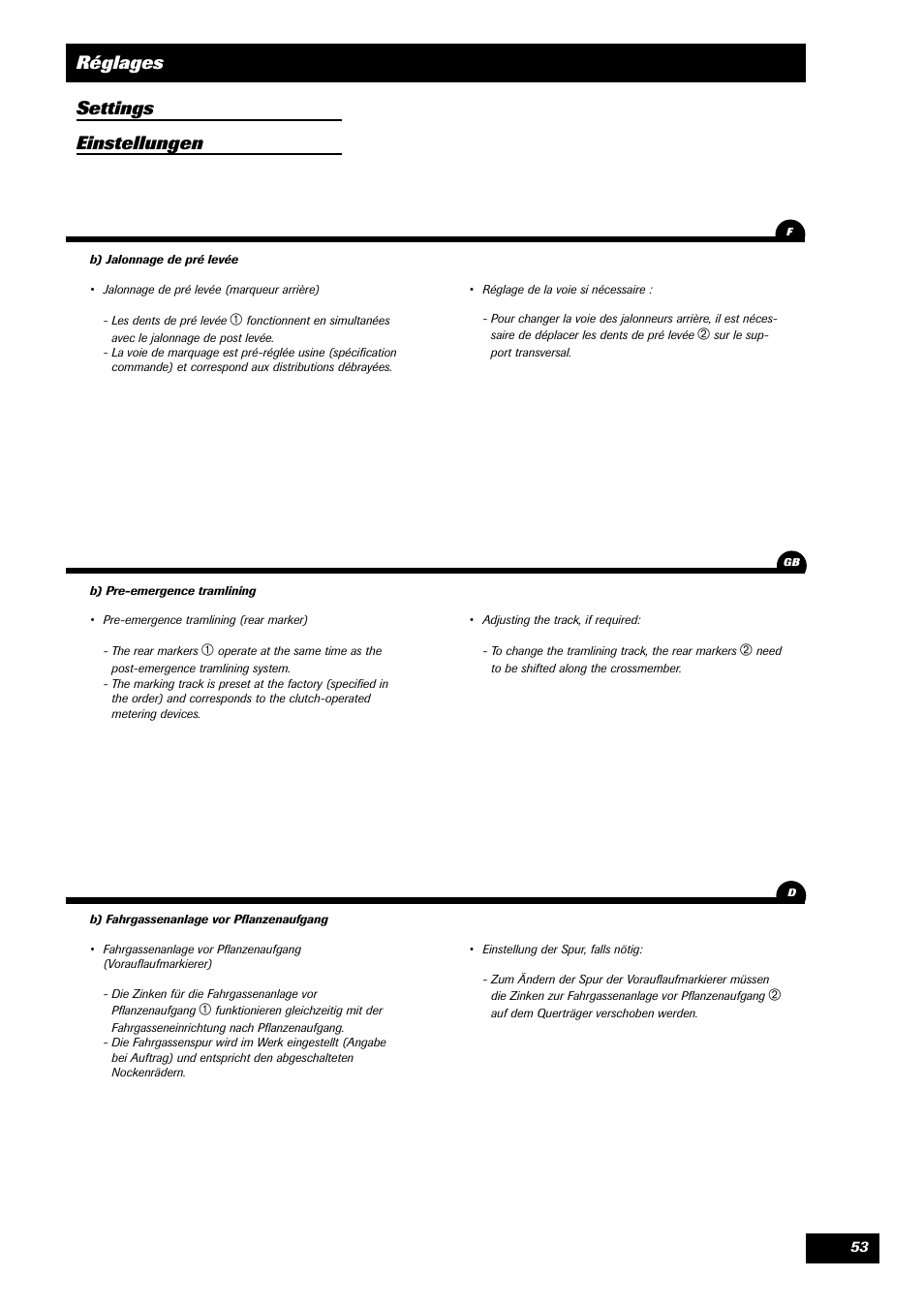 Réglages settings einstellungen | Sulky Master 3 Compact User Manual | Page 54 / 102