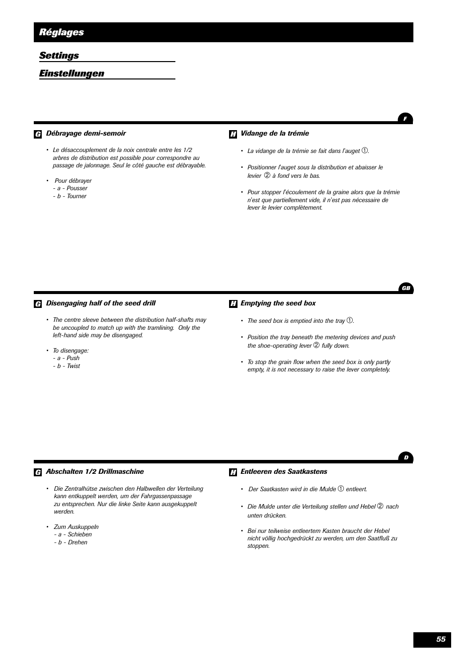 Réglages settings einstellungen | Sulky Master 3 Compact User Manual | Page 56 / 102