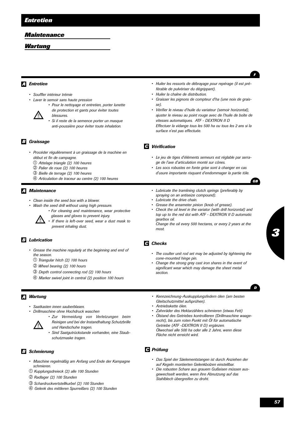 Entretien maintenance wartung | Sulky Master 3 Compact User Manual | Page 58 / 102
