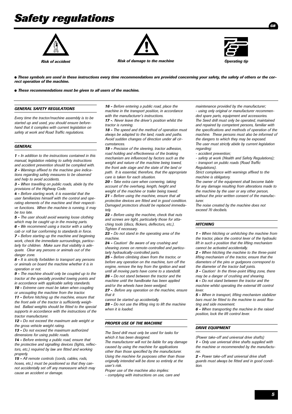 Safety regulations | Sulky Master 3 Compact User Manual | Page 6 / 102