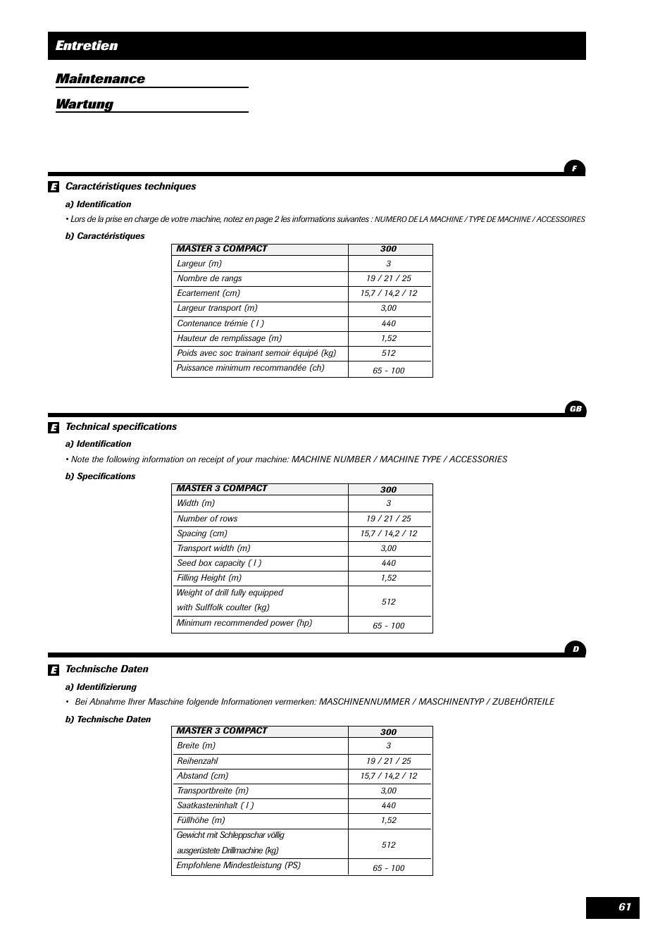 Entretien maintenance wartung | Sulky Master 3 Compact User Manual | Page 62 / 102