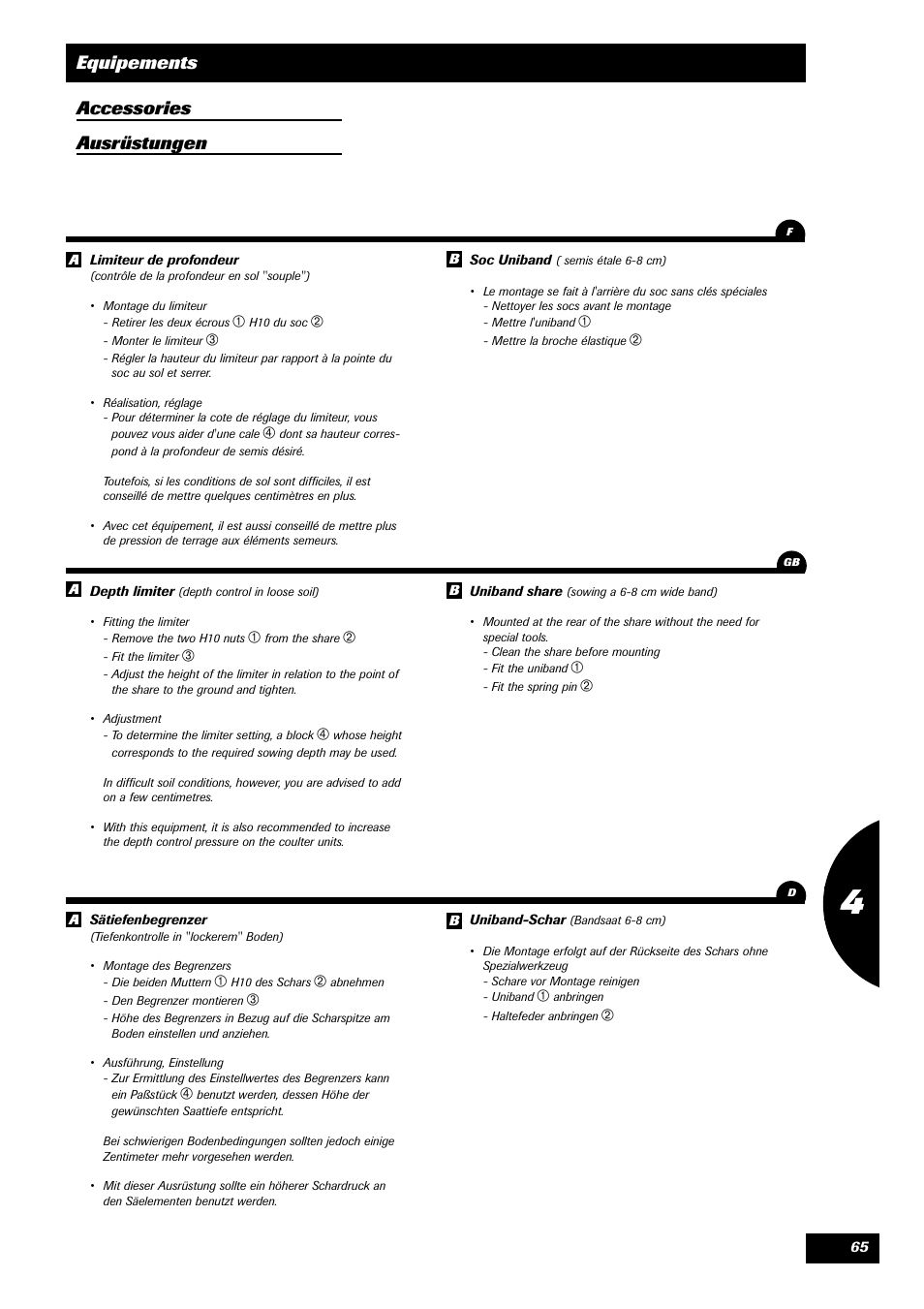 Equipements accessories ausrüstungen | Sulky Master 3 Compact User Manual | Page 66 / 102
