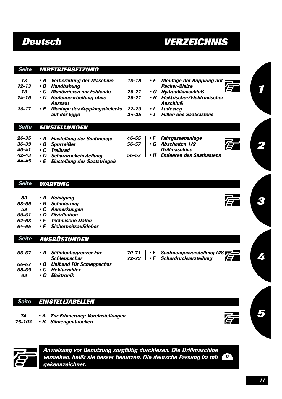 Verzeichnis deutsch | Sulky Compact Tramline User Manual | Page 12 / 104