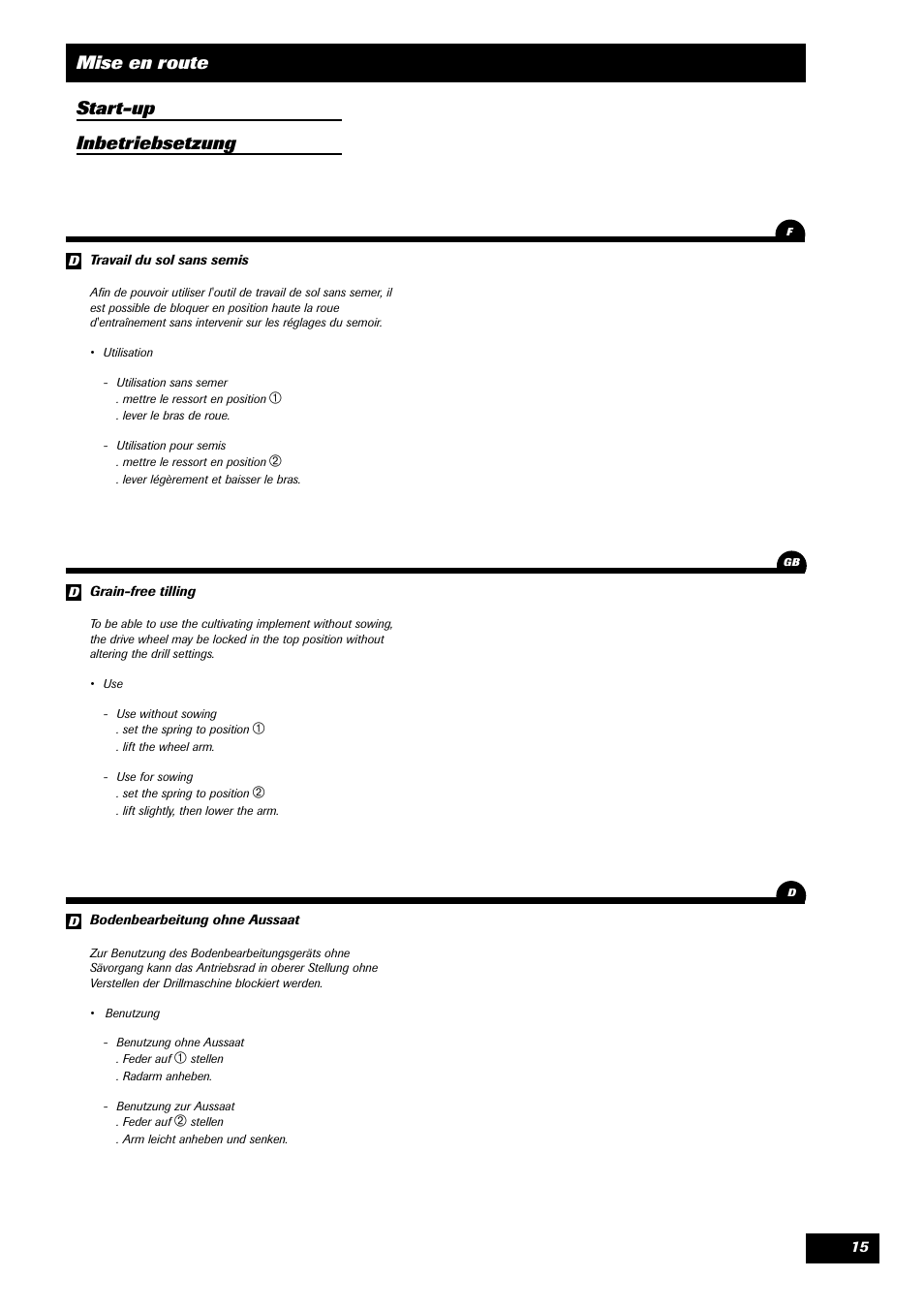 Mise en route start-up inbetriebsetzung | Sulky Compact Tramline User Manual | Page 16 / 104