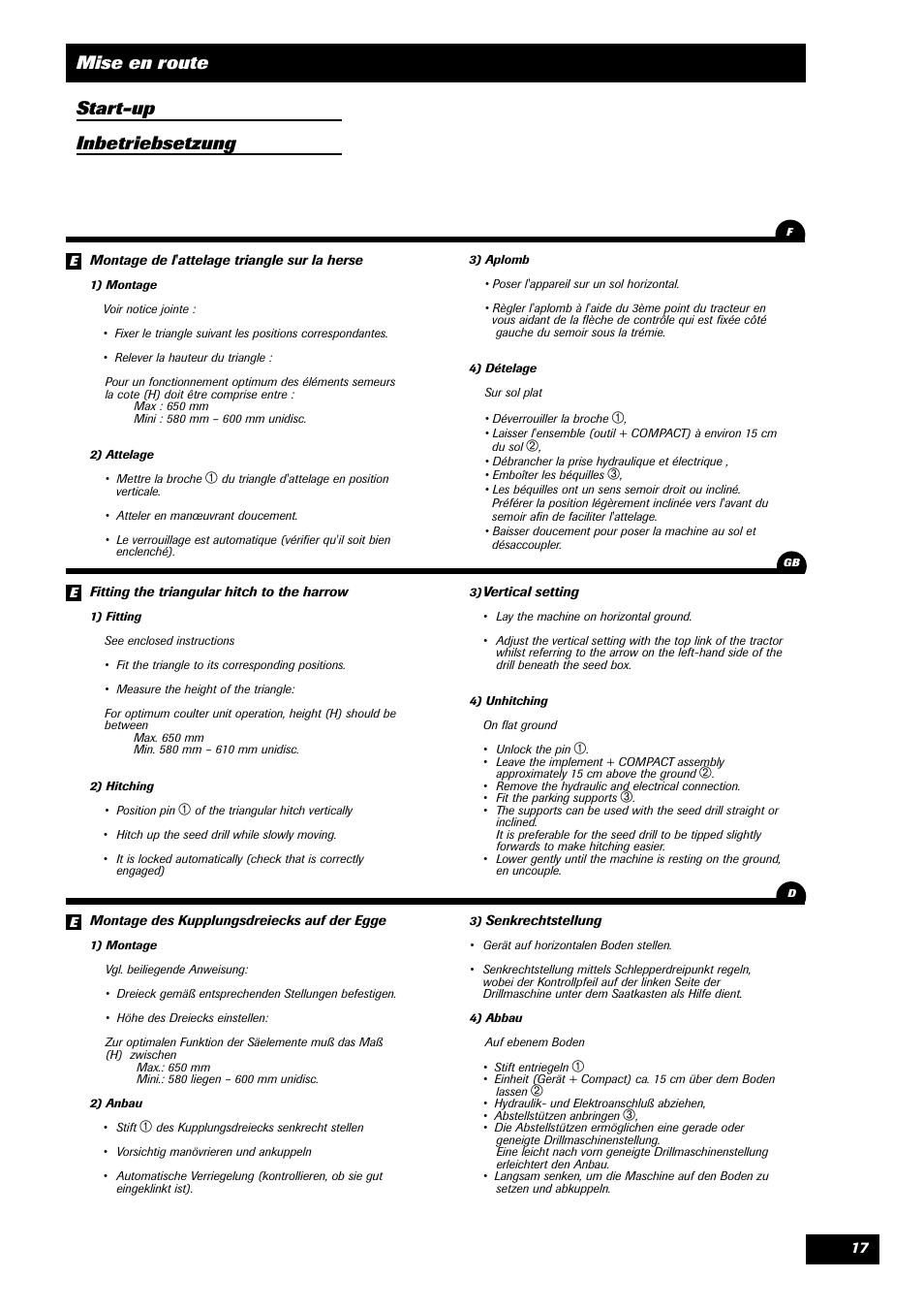 Mise en route start-up inbetriebsetzung | Sulky Compact Tramline User Manual | Page 18 / 104