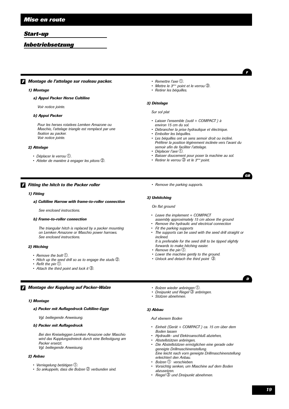 Mise en route start-up inbetriebsetzung | Sulky Compact Tramline User Manual | Page 20 / 104