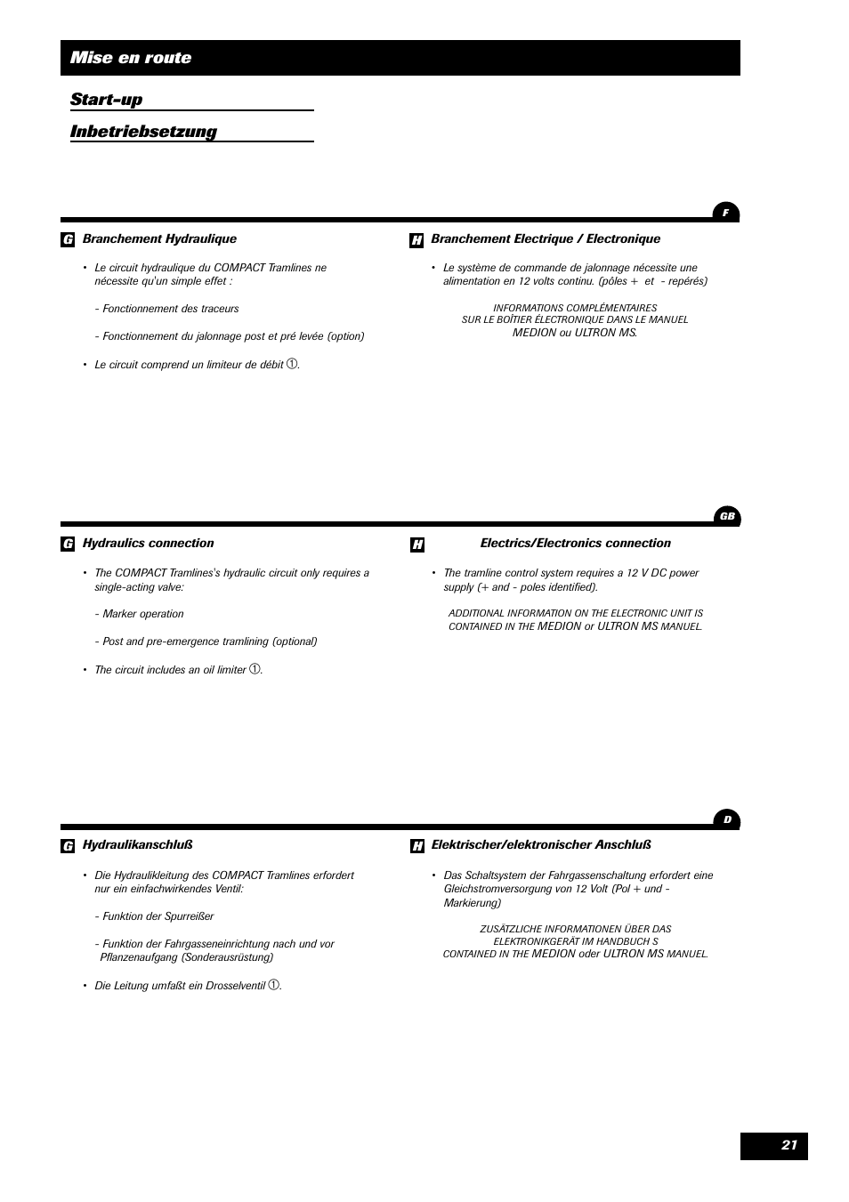 Mise en route start-up inbetriebsetzung | Sulky Compact Tramline User Manual | Page 22 / 104