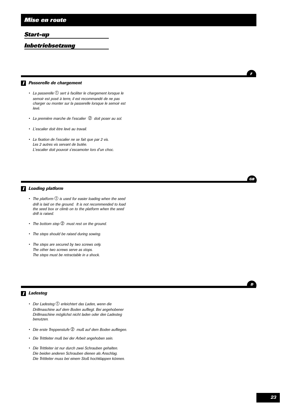 Mise en route start-up inbetriebsetzung | Sulky Compact Tramline User Manual | Page 24 / 104