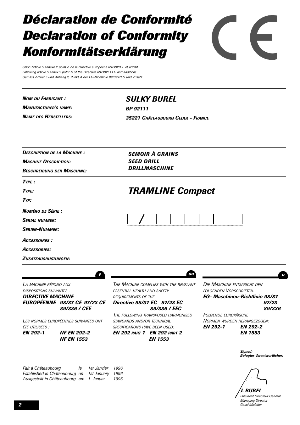 Tramline compact, Sulky burel | Sulky Compact Tramline User Manual | Page 3 / 104