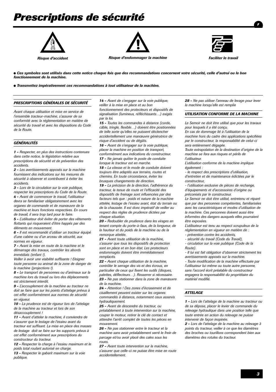 Prescriptions de sécurité | Sulky Compact Tramline User Manual | Page 4 / 104