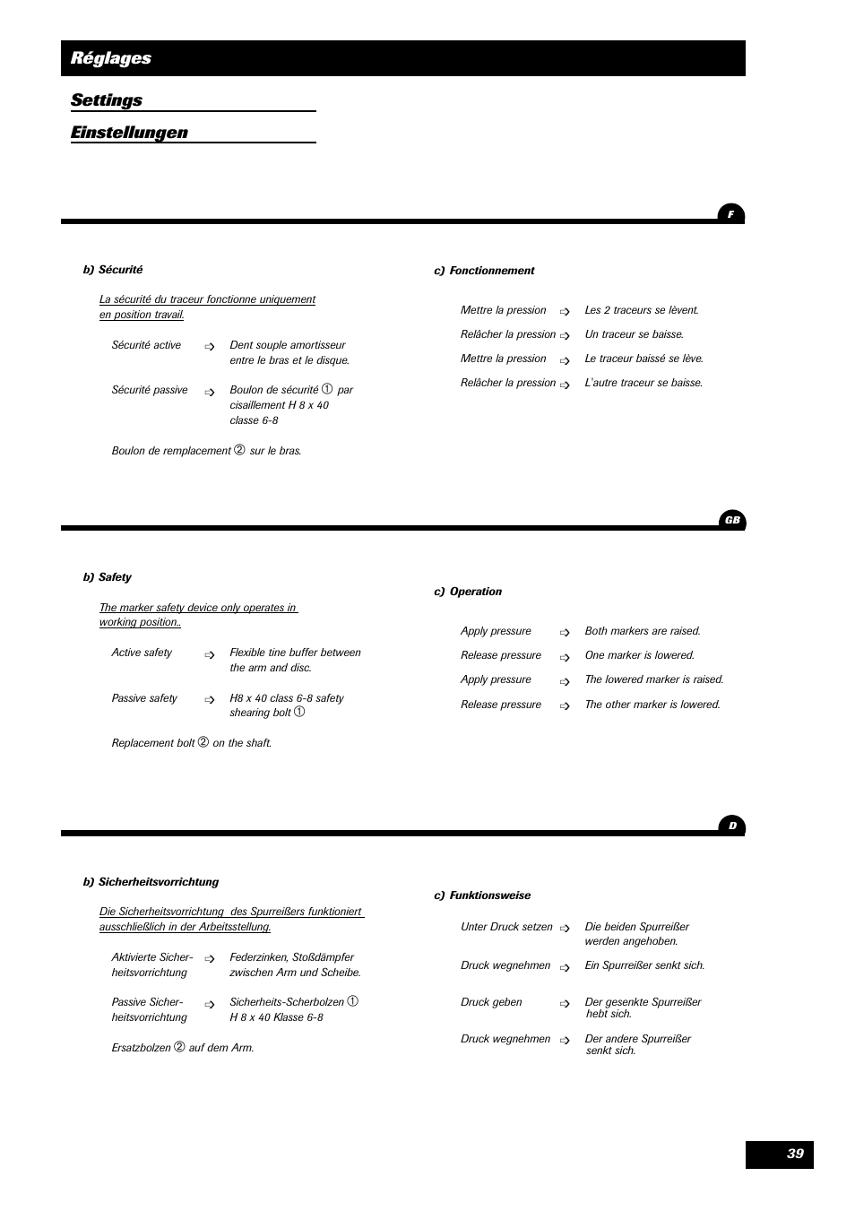 Réglages settings einstellungen | Sulky Compact Tramline User Manual | Page 40 / 104