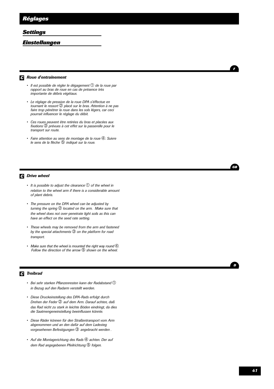 Réglages settings einstellungen | Sulky Compact Tramline User Manual | Page 42 / 104