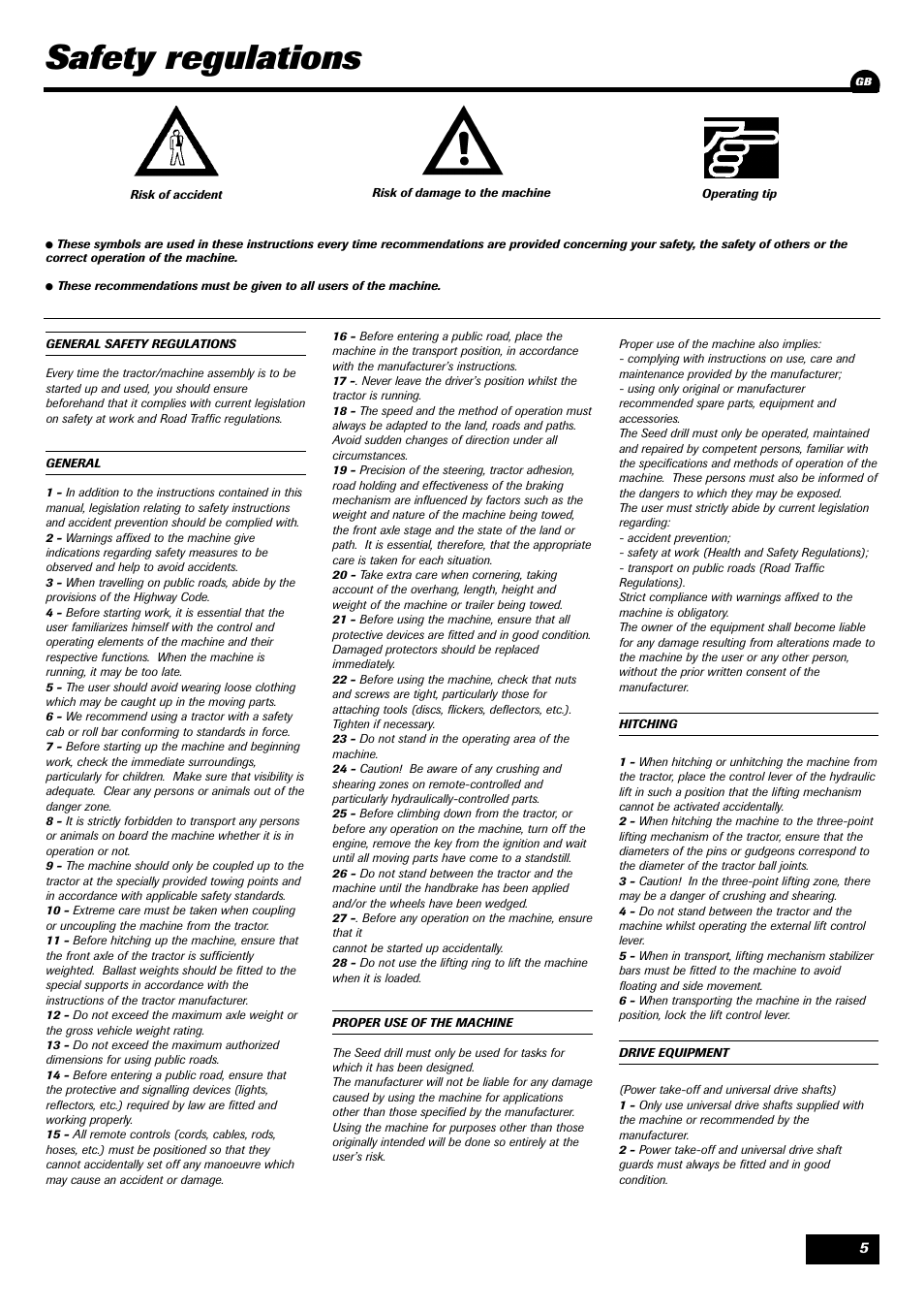 Safety regulations | Sulky Compact Tramline User Manual | Page 6 / 104