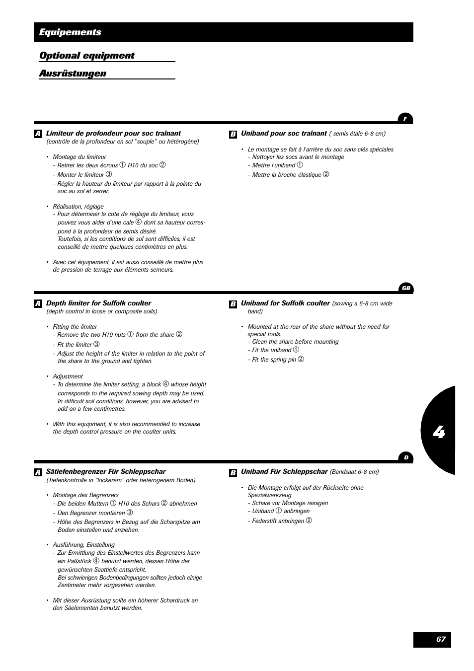 Equipements optional equipment ausrüstungen | Sulky Compact Tramline User Manual | Page 68 / 104