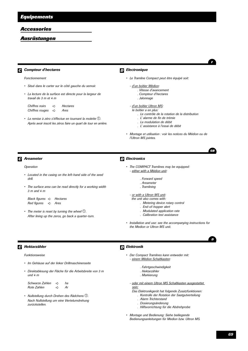 Equipements accessories ausrüstungen | Sulky Compact Tramline User Manual | Page 70 / 104