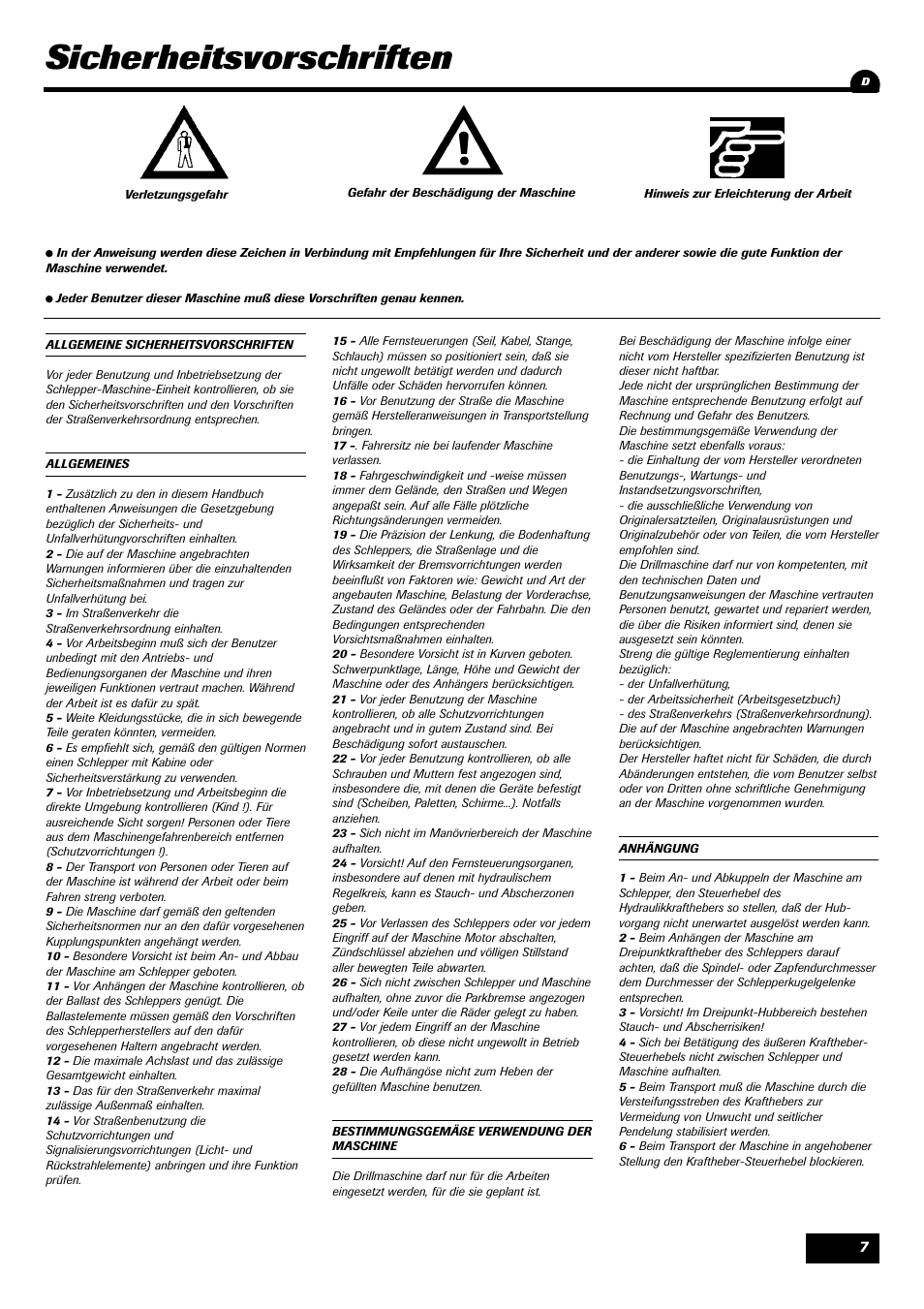Sicherheitsvorschriften | Sulky Compact Tramline User Manual | Page 8 / 104