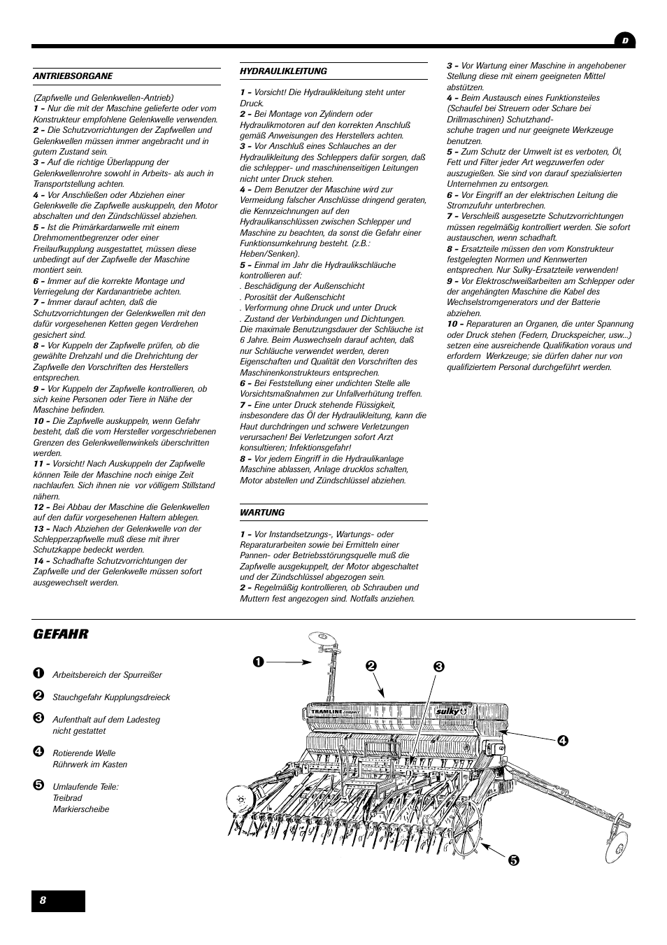 Gefahr | Sulky Compact Tramline User Manual | Page 9 / 104
