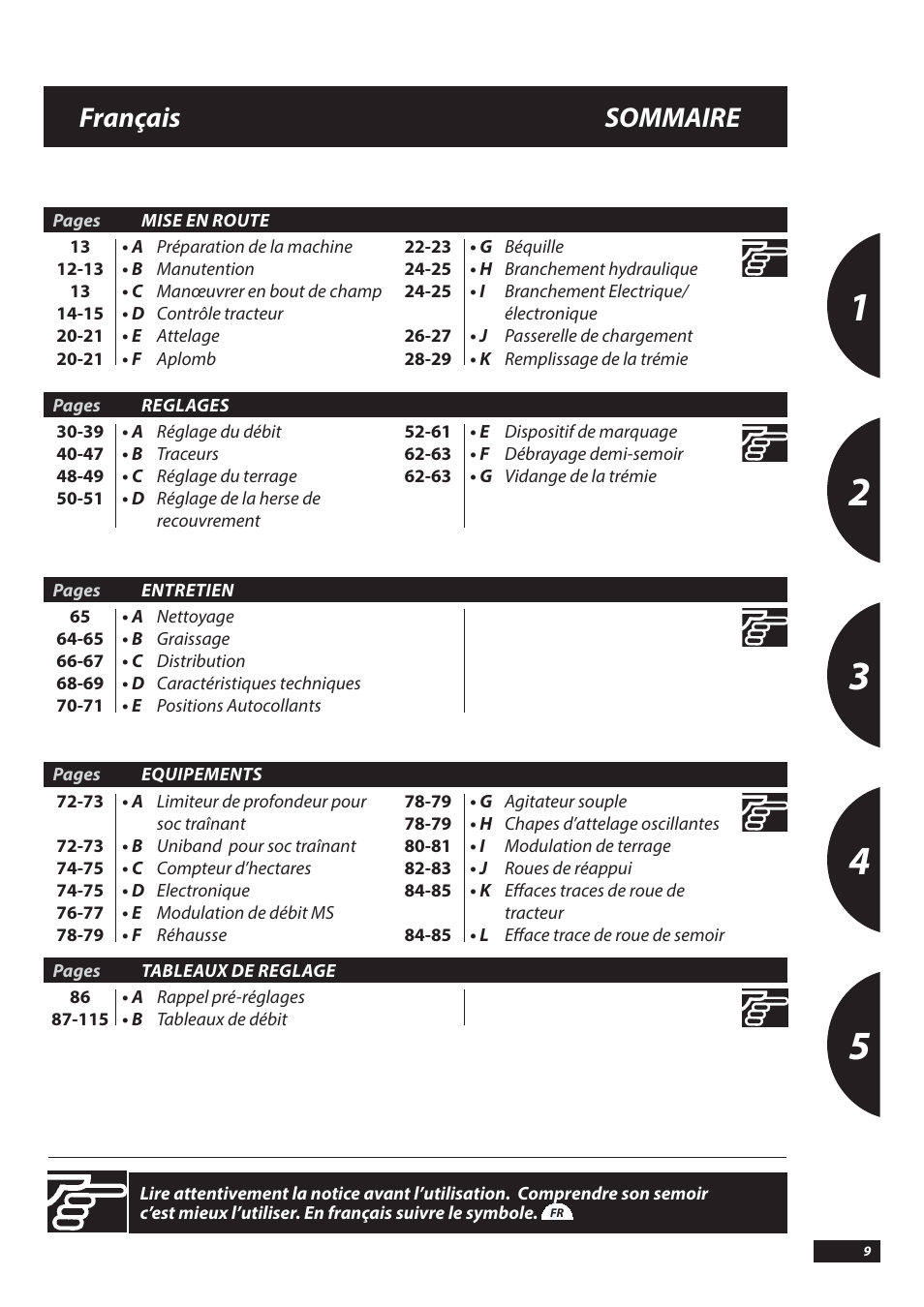 Français sommaire | Sulky Tramline SX > 03/2014 User Manual | Page 11 / 117