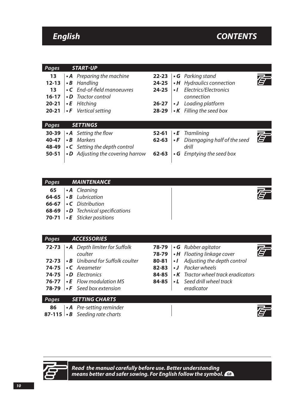 English contents | Sulky Tramline SX > 03/2014 User Manual | Page 12 / 117
