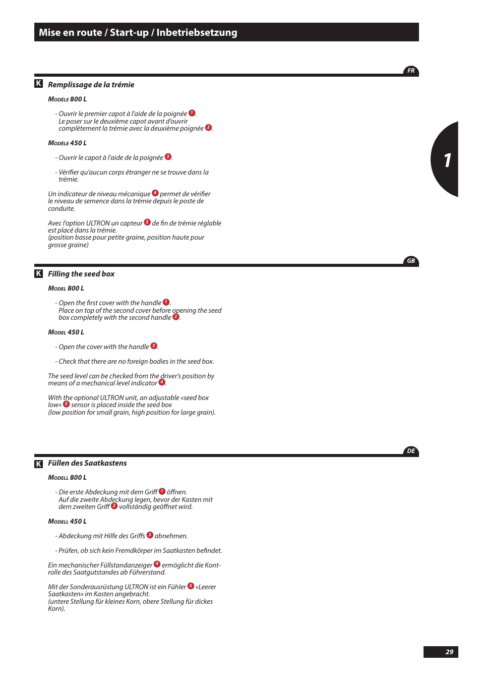 Mise en route / start-up / inbetriebsetzung | Sulky Tramline SX > 03/2014 User Manual | Page 31 / 117