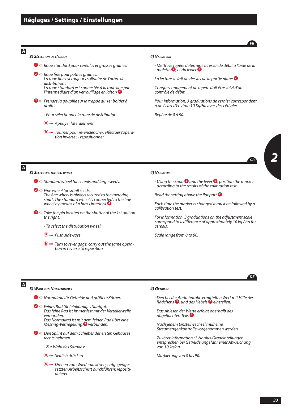 Réglages / settings / einstellungen | Sulky Tramline SX > 03/2014 User Manual | Page 35 / 117