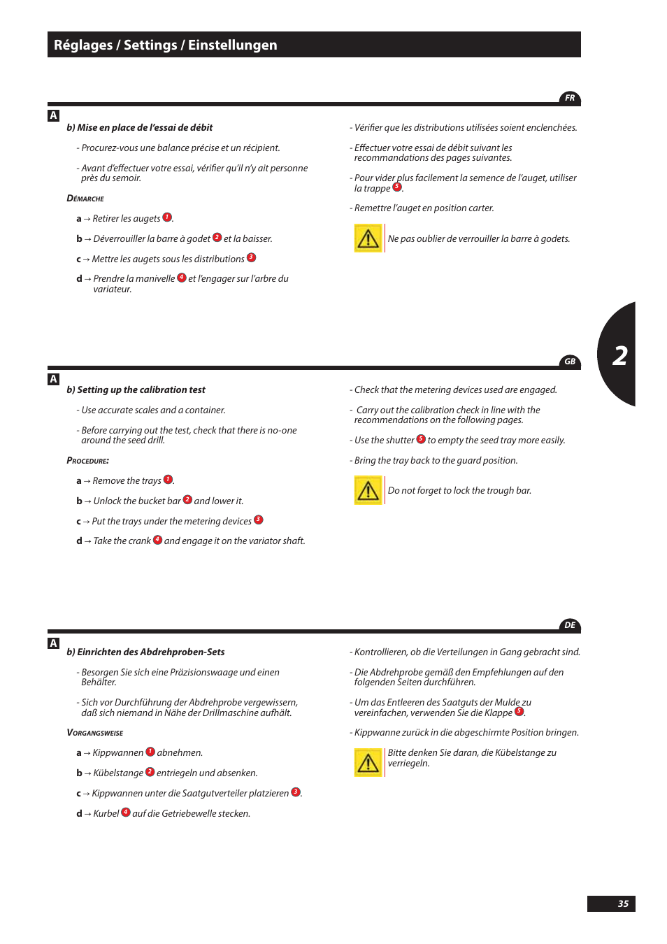 Réglages / settings / einstellungen | Sulky Tramline SX > 03/2014 User Manual | Page 37 / 117