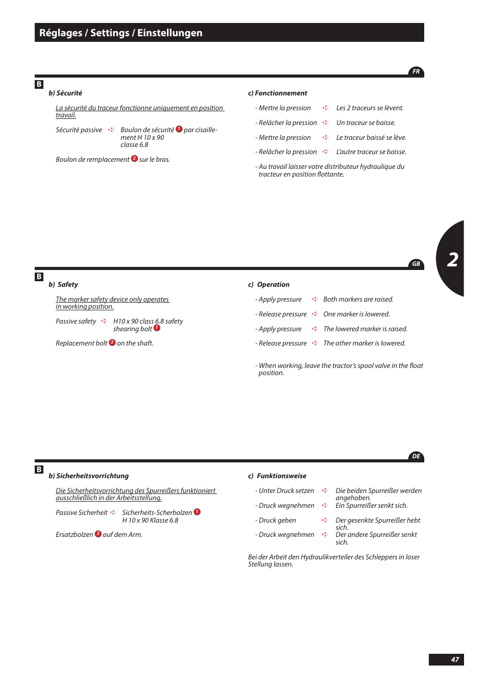 Réglages / settings / einstellungen | Sulky Tramline SX > 03/2014 User Manual | Page 49 / 117
