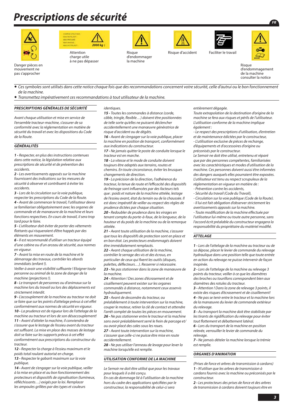 Prescriptions de sécurité | Sulky Tramline SX > 03/2014 User Manual | Page 5 / 117