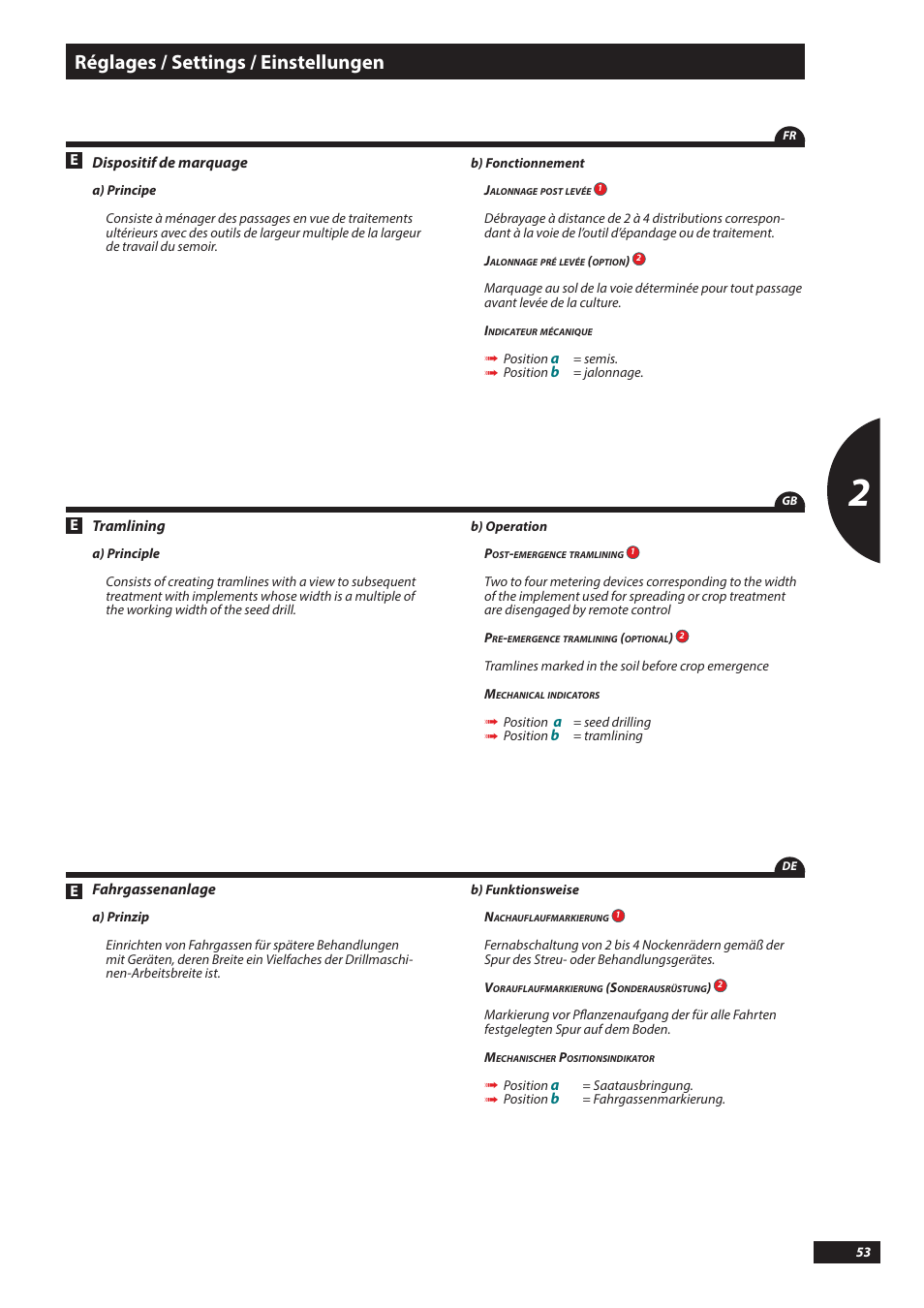 Réglages / settings / einstellungen | Sulky Tramline SX > 03/2014 User Manual | Page 55 / 117
